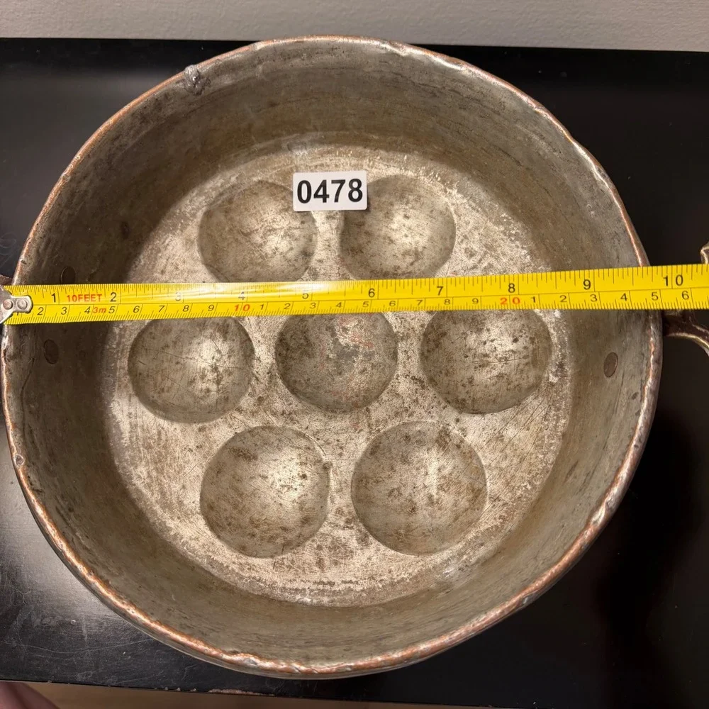 Antique‎ Hammered Copper Egg Poacher Pan Brass Handles 7 Cup Rustic 10 Inch